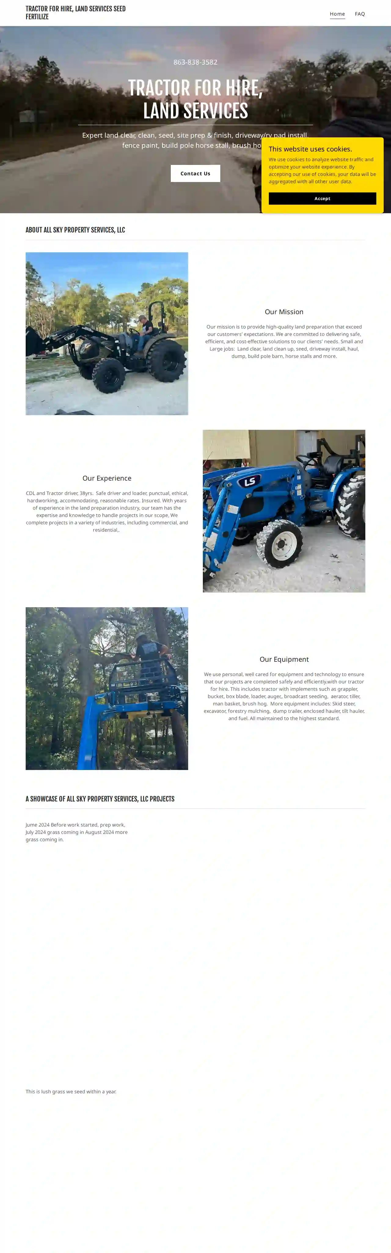 All Sky Property Services,Tractor For Hire: Land Services, seed, fertilize, bush hog, fence paint, pole barn install,